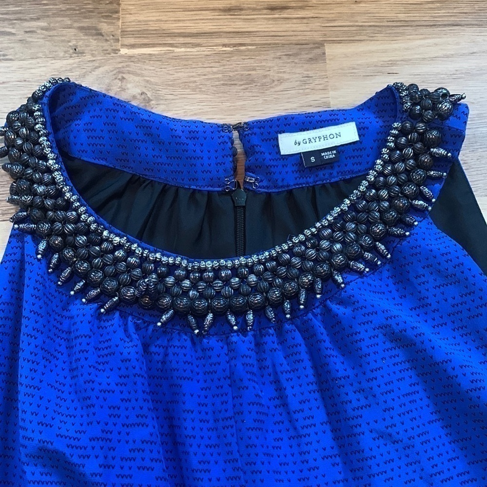ANTHRO by Gryphon Deepest Fathoms Beaded Collar Sleeveless Dress Blue Women’s S - Picture 3 of 14